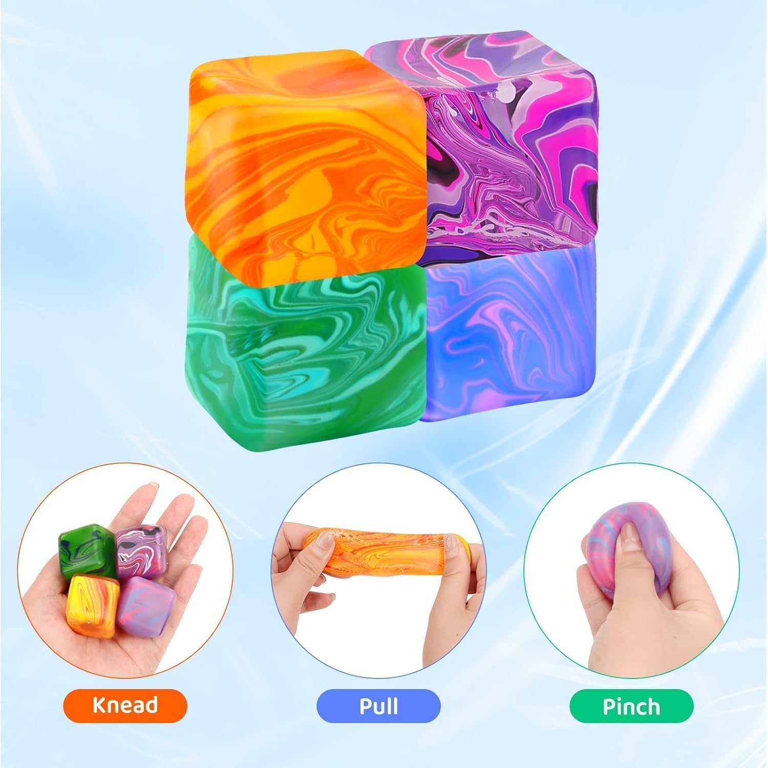 4Pcs Needoh-Nice Squishy Cube. Ice Cube Stress Relief Fidget Toys. Squeeze Doh Cube Squishy Fidget Toys for Kids Adults. Sensory Stress Balls for Autism Anxiety Relief (small) - Image 7