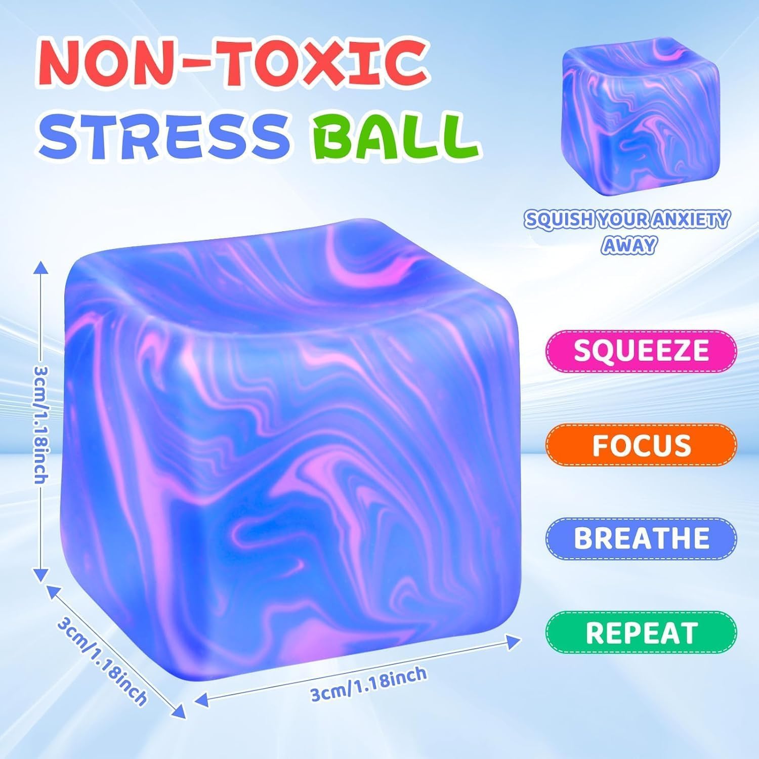 4Pcs Needoh-Nice Squishy Cube. Ice Cube Stress Relief Fidget Toys. Squeeze Doh Cube Squishy Fidget Toys for Kids Adults. Sensory Stress Balls for Autism Anxiety Relief (small) - Image 2