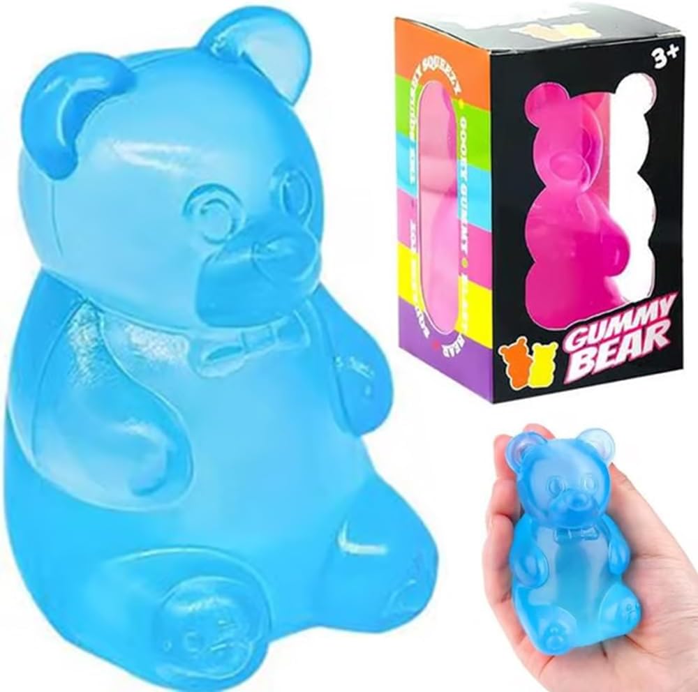 Schylling NeeDoh Gummy Bear - Sensory Fidget Toy with Jelly-Like Filling - 3.5 Tall - Blue (Pack of 1)